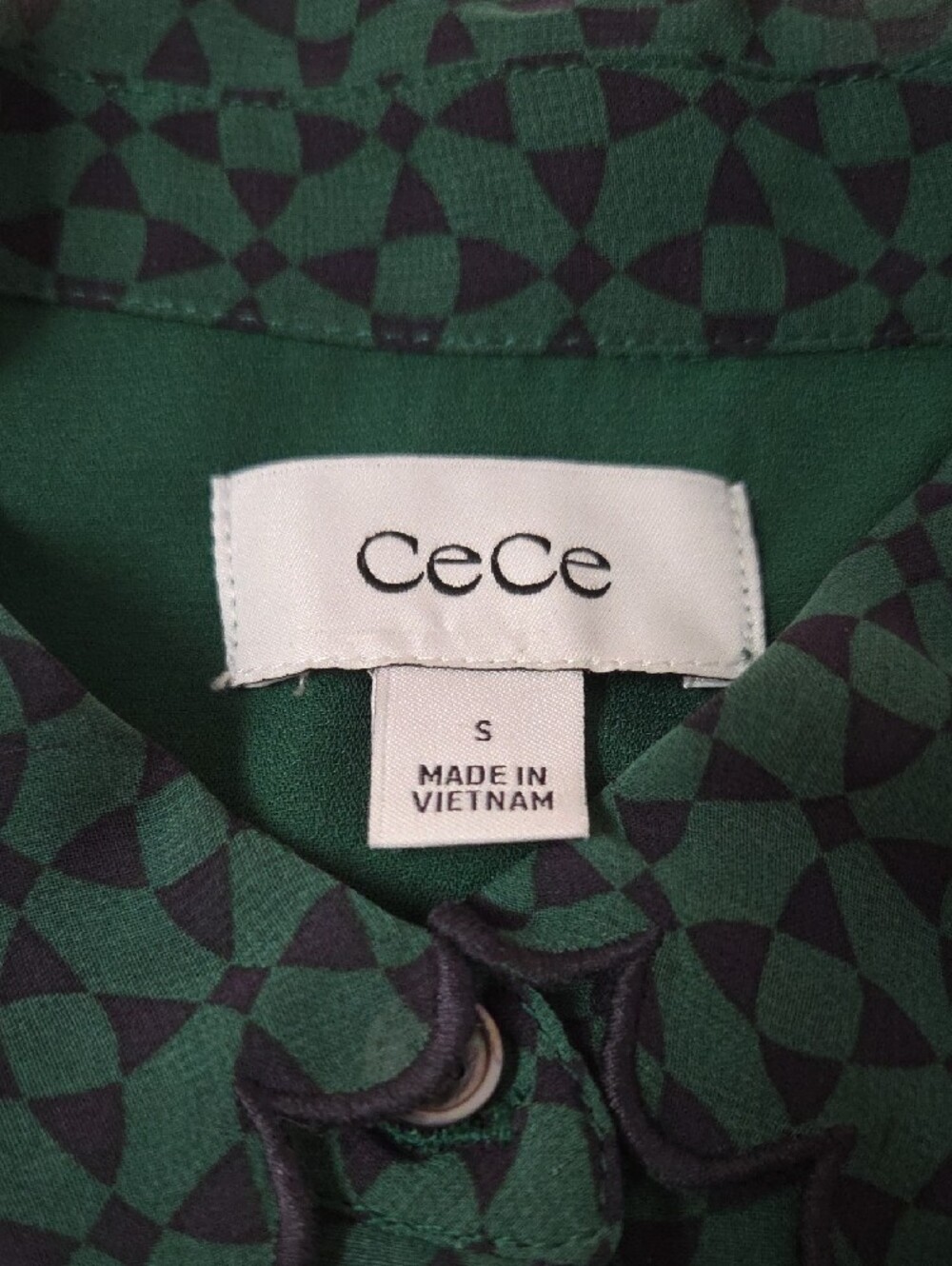CeCe Teal and Navy Geometric Short-Sleeve Button Down Shirt - Picture 5 of 9